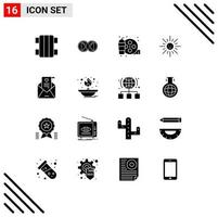 pictogram reeks van 16 gemakkelijk solide glyphs van mail zon Mens licht hobby bewerkbare vector ontwerp elementen