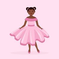 kleine zwarte meisjesprinses die roze baljurk draagt vector