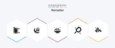 Ramadan 25 glyph icoon pak inclusief . moslim . viering . Islam . kom vector