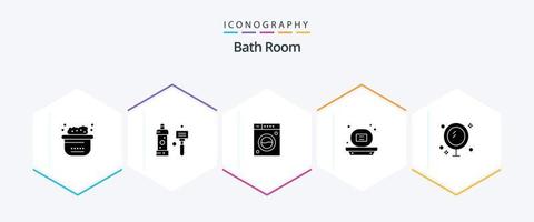 bad kamer 25 glyph icoon pak inclusief bad. douche. douche. badkamer. het wassen vector