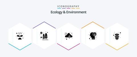 ecologie en milieu 25 glyph icoon pak inclusief groeien. denken. wolk. fabriek. idee vector