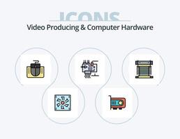 video produceren en computer hardware lijn gevulde icoon pak 5 icoon ontwerp. stroom. computer. engineering. ac. kabels vector