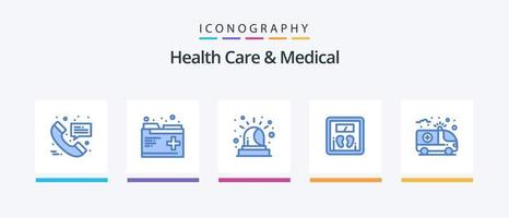 Gezondheid zorg en medisch blauw 5 icoon pak inclusief Gezondheid. ambulance. alarm. machine. schaal. creatief pictogrammen ontwerp vector