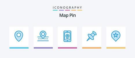 kaart pin blauw 5 icoon pak inclusief . navigatie. internetten. staren. markering. creatief pictogrammen ontwerp vector