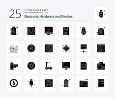 apparaten 25 solide glyph icoon pak inclusief apparaten. producten. technologie. slap. schijf vector