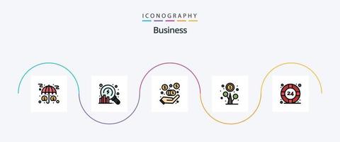 bedrijf lijn gevulde vlak 5 icoon pak inclusief redder in nood. geld. zoeken. groei. winst vector