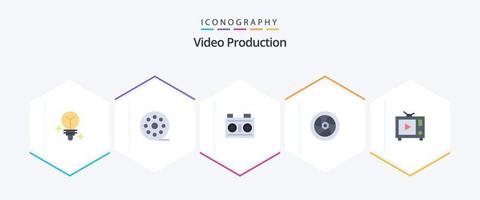 video productie 25 vlak icoon pak inclusief video. TV. media. televisie. film vector