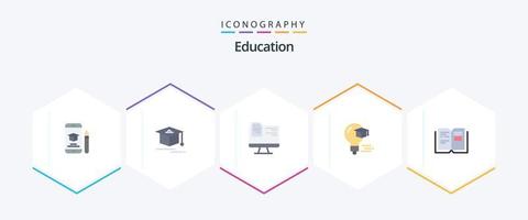 onderwijs 25 vlak icoon pak inclusief onderwijs. diploma uitreiking. computer. onderwijs. lamp vector