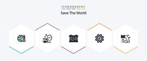 opslaan de wereld 25 gevulde lijn icoon pak inclusief fabriek. energie. vervuiling. ecologie. groen vector