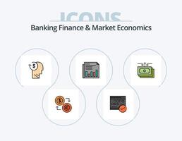 bank financiën en markt economie lijn gevulde icoon pak 5 icoon ontwerp. geld. dollar. boekhouding. wiskunde. rekenmachine vector