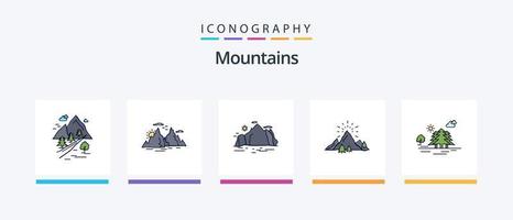 bergen lijn gevulde 5 icoon pak inclusief heuvel. scheur. natuur. rotsen. heuvel. creatief pictogrammen ontwerp vector