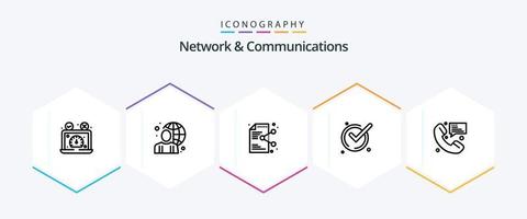 netwerk en communicatie 25 lijn icoon pak inclusief OK. aanvaarden. mannetje. online. document vector