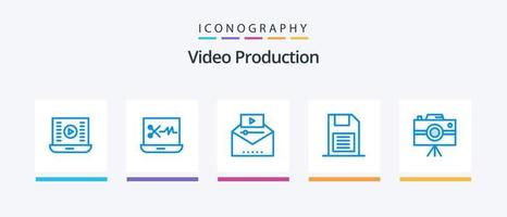 video productie blauw 5 icoon pak inclusief sd kaart. geheugen chippen. geheugen kaart. video marketing. creatief pictogrammen ontwerp vector