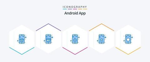android app 25 blauw icoon pak inclusief gegevens. app. telefoon. verwijderen. dichtbij vector