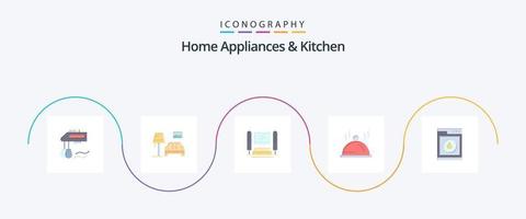 huis huishoudelijke apparaten en keuken vlak 5 icoon pak inclusief machine. bedienen. computer. pallat. hotel vector