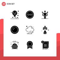 9 solide glyph concept voor websites mobiel en apps wolk huishouden vermogen schotel huishoudelijke apparaten bewerkbare vector ontwerp elementen