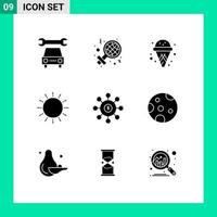 reeks van 9 modern ui pictogrammen symbolen tekens voor verbinding dollar ijs room zomer zonsondergang bewerkbare vector ontwerp elementen