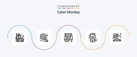 cyber maandag lijn 5 icoon pak inclusief korting. beoordeling. tijd. winkel. online vector