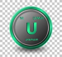 uranium scheikundig element. chemisch symbool met atoomnummer en atoommassa. vector