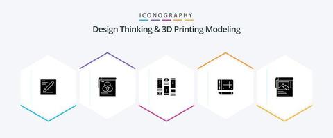 ontwerp denken en d het drukken modellering 25 glyph icoon pak inclusief behang. onderwijs. wireframing. online. mobiel vector