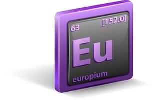 europium scheikundig element. chemisch symbool met atoomnummer en atoommassa. vector