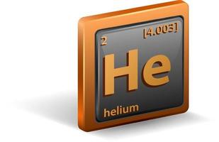 helium scheikundig element. chemisch symbool met atoomnummer en atoommassa. vector