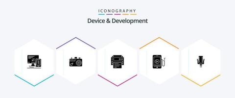 apparaat en ontwikkeling 25 glyph icoon pak inclusief multimediaal. onderwijs. printer. cel . muziek- vector