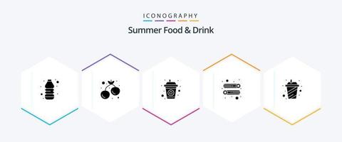 zomer voedsel en drinken 25 glyph icoon pak inclusief smoothie. beker. drankje. groente. voedsel vector