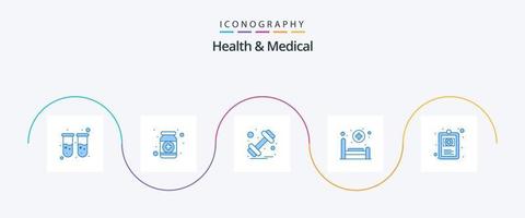 Gezondheid en medisch blauw 5 icoon pak inclusief klinisch dossier. geduldig. geneesmiddel. ziekenhuis. sport- vector