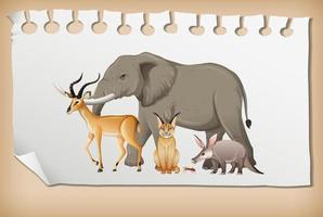 groep wilde Afrikaanse dieren op papier vector