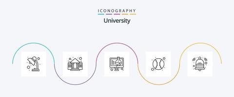 Universiteit lijn 5 icoon pak inclusief klok. experiment. sport. bal vector