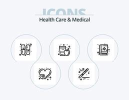 Gezondheid zorg en medisch lijn icoon pak 5 icoon ontwerp. zorg. eerst. sap. geval. geneeskunde vector