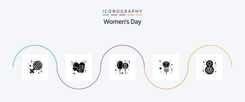 vrouwen dag glyph 5 icoon pak inclusief geschenk. dag. ballon. tulp. bloem vector