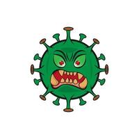 hou op virus. corona virus monster vector logo. karakter ontwerp. corona virus. groen hoofd virus.eps 10