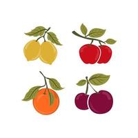 fruit icoon set. appel, kers, oranje, citroen en ander. fruit logo symbool. voedsel ingrediënten vector afbeelding. natuurlijk fruit en biologisch voedsel ontwerp elementen