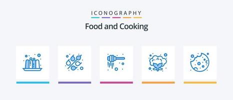 voedsel blauw 5 icoon pak inclusief . voedsel. honing dipper. koekje. groente. creatief pictogrammen ontwerp vector