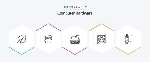 computer hardware 25 lijn icoon pak inclusief . verlenging. toetsenbord. kabel. hardware vector