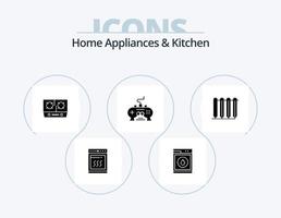 huis huishoudelijke apparaten en keuken glyph icoon pak 5 icoon ontwerp. keuken. Koken. wassen. keuken. fornuis vector