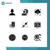 pictogram reeks van 9 gemakkelijk solide glyphs van tester watt wereld ampere wolk bewerkbare vector ontwerp elementen