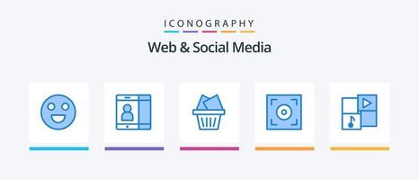 web en sociaal media blauw 5 icoon pak inclusief . muziek. doos. speler. media. creatief pictogrammen ontwerp vector