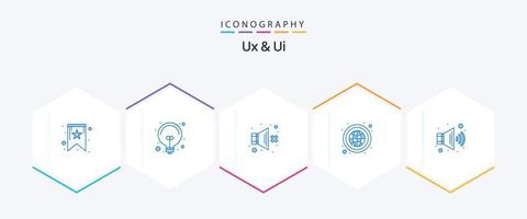 ux en ui 25 blauw icoon pak inclusief volume. geluid. geluid. wereldbol. globaal vector