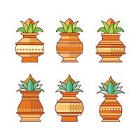 Vectorillustratie van Kalash met Coconut en Mango Leaf instellen vector