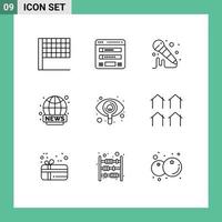 modern reeks van 9 contouren pictogram van visie zoeken microfoon oog leven bewerkbare vector ontwerp elementen