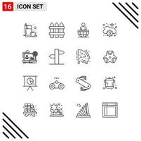 schets pak van 16 universeel symbolen van online webinar bedrijf digitaal uitrusting bewerkbare vector ontwerp elementen