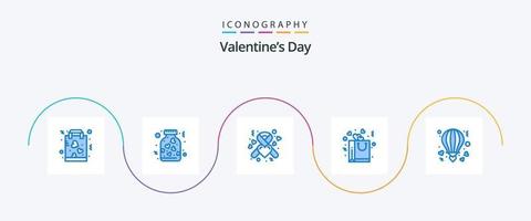 valentijnsdag dag blauw 5 icoon pak inclusief lucht. liefde. romantiek. hart. lint vector