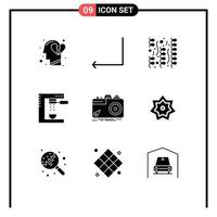 reeks van 9 modern ui pictogrammen symbolen tekens voor fotografie machine vuurwerk voedsel drankjes bewerkbare vector ontwerp elementen