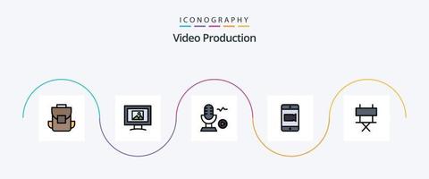 video productie lijn gevulde vlak 5 icoon pak inclusief vouwen stoel. bioscoop. opname. stoel. video vector