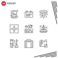 reeks van 9 modern ui pictogrammen symbolen tekens voor park strand bal snel voedsel visie scherm bewerkbare vector ontwerp elementen