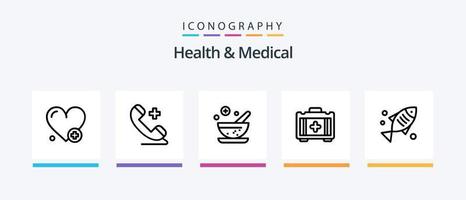 Gezondheid en medisch lijn 5 icoon pak inclusief . toevoegen. tijd. hartslag. soep. creatief pictogrammen ontwerp vector