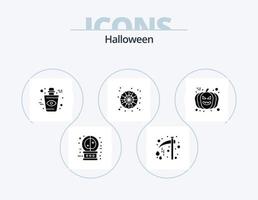 halloween glyph icoon pak 5 icoon ontwerp. gezicht. spin web. eng. spin. halloween vector